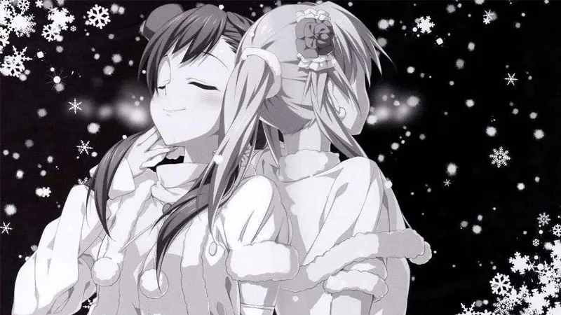 ảnh đôi anime trắng đen ôm nhau