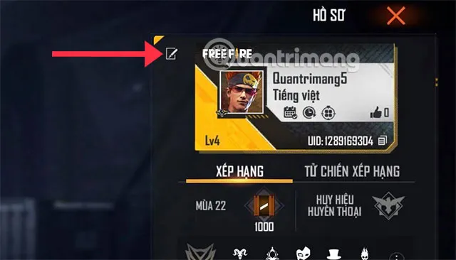 Chỉnh sửa thông tin người chơi Free Fire để thêm bảng màu FF