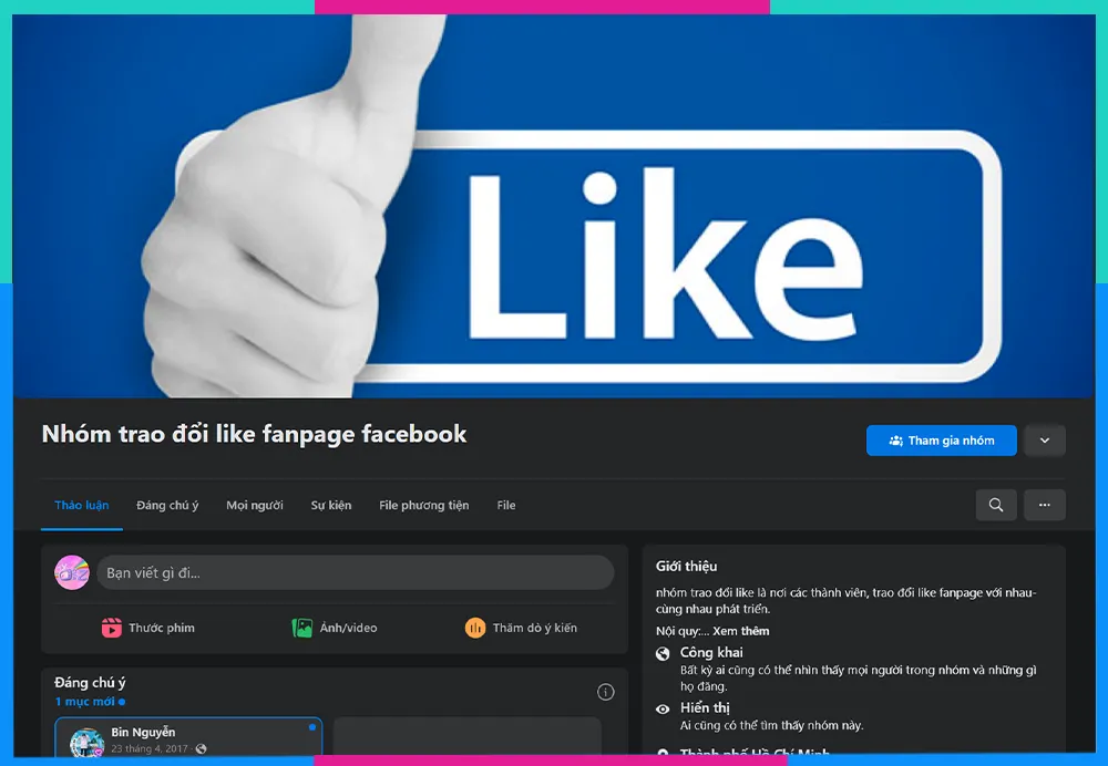 Hình ảnh minh họa các nhóm cộng đồng trên Facebook nơi mọi người trao đổi follow và tương tác.