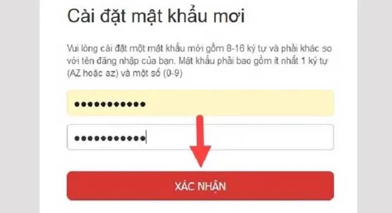 Nhập mật khẩu mới hai lần để hoàn tất quá trình đổi mật khẩu Garena qua email