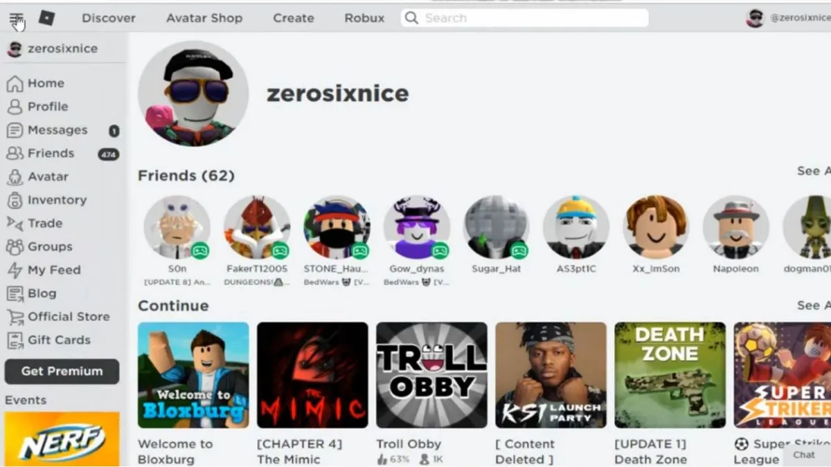 Giao diện truy cập mục Groups trên Roblox để rút Robux