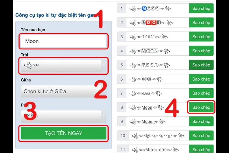 Trang web tạo ký tự đặc biệt kitudacbiet.co để thiết kế tên Liên Quân độc đáo.