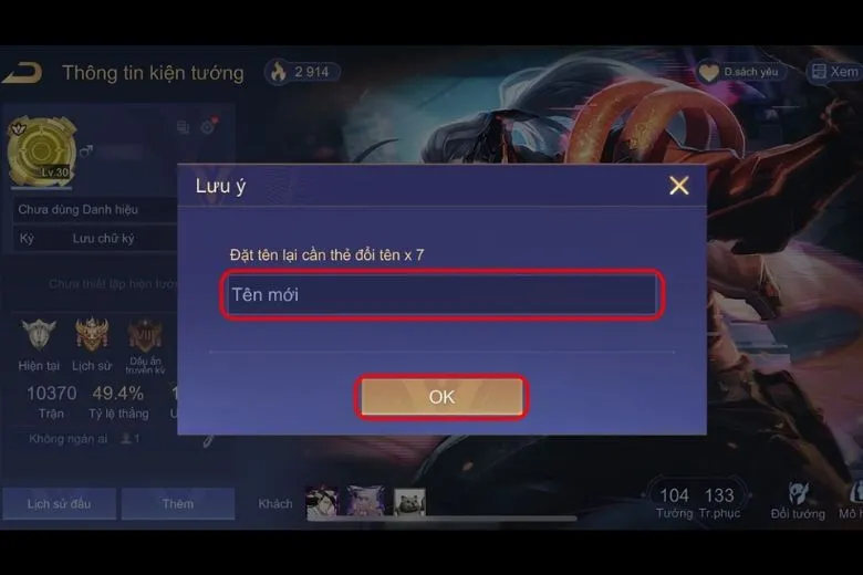 Dán tên có ký tự đặc biệt vào ô tên mới trong Liên Quân Mobile và xác nhận.
