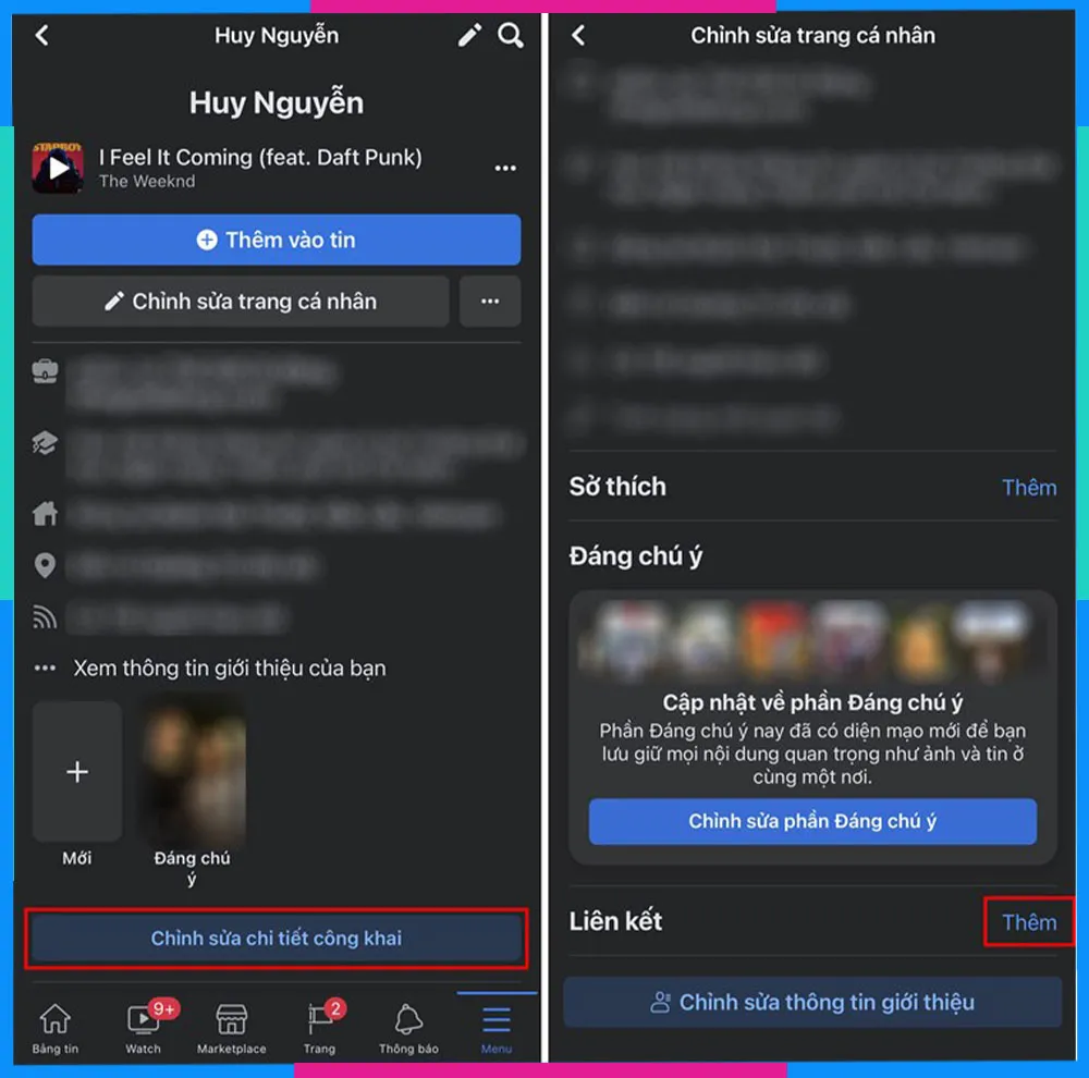 Chỉnh sửa chi tiết công khai để thêm liên kết hiển thị số người theo dõi Facebook.