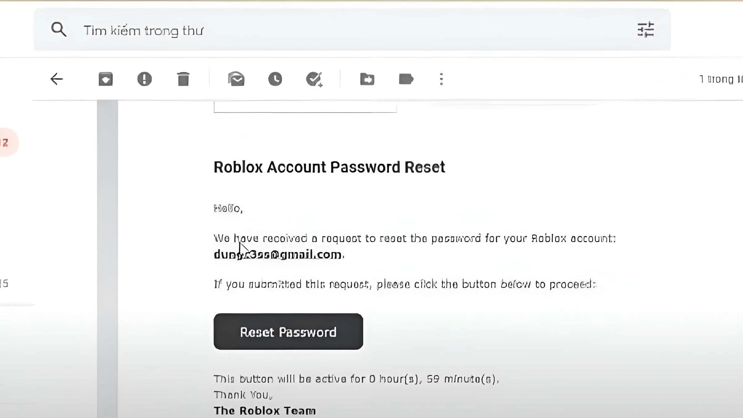 Kiểm tra email để lấy mã xác nhận thay đổi địa chỉ