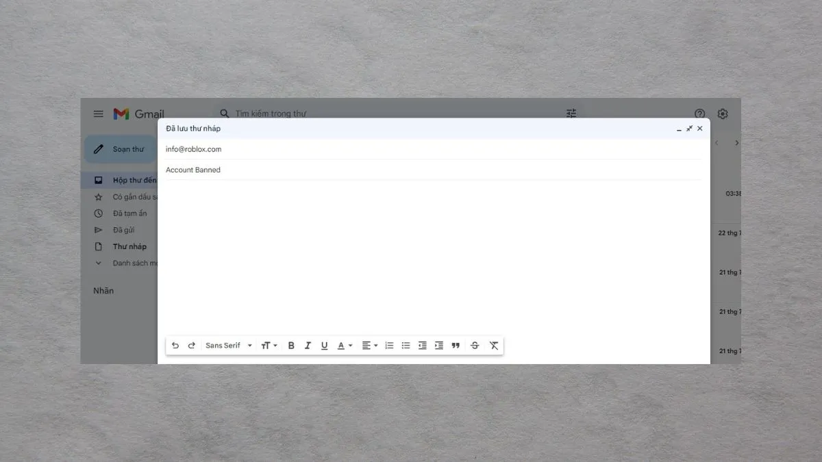 Soạn email kháng cáo tài khoản bị ban đến Roblox