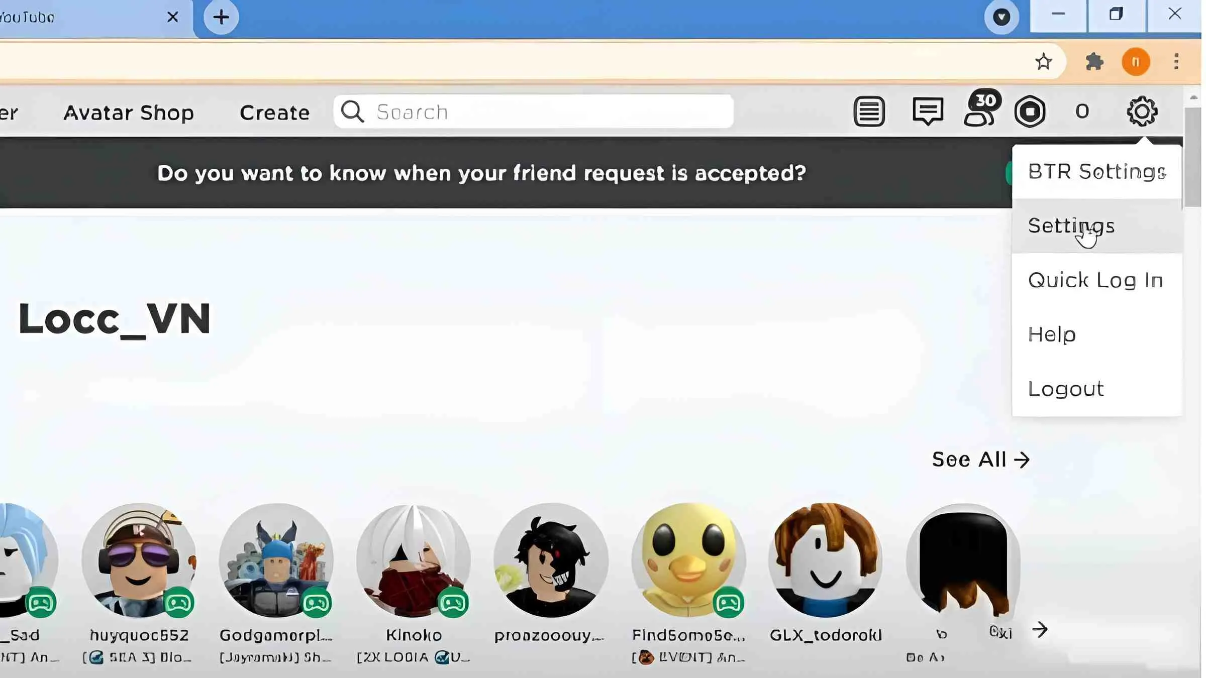 Vào mục Cài đặt (Settings) trên Roblox để đổi email