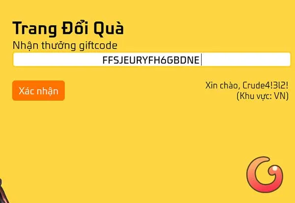 Thực hiện nhập mã code Free Fire vào ô trống và xác nhận để nhận phần thưởng