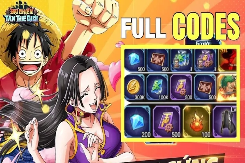 Luffy trong game Đại Chiến Tân Thế Giới với các vật phẩm nhận từ code