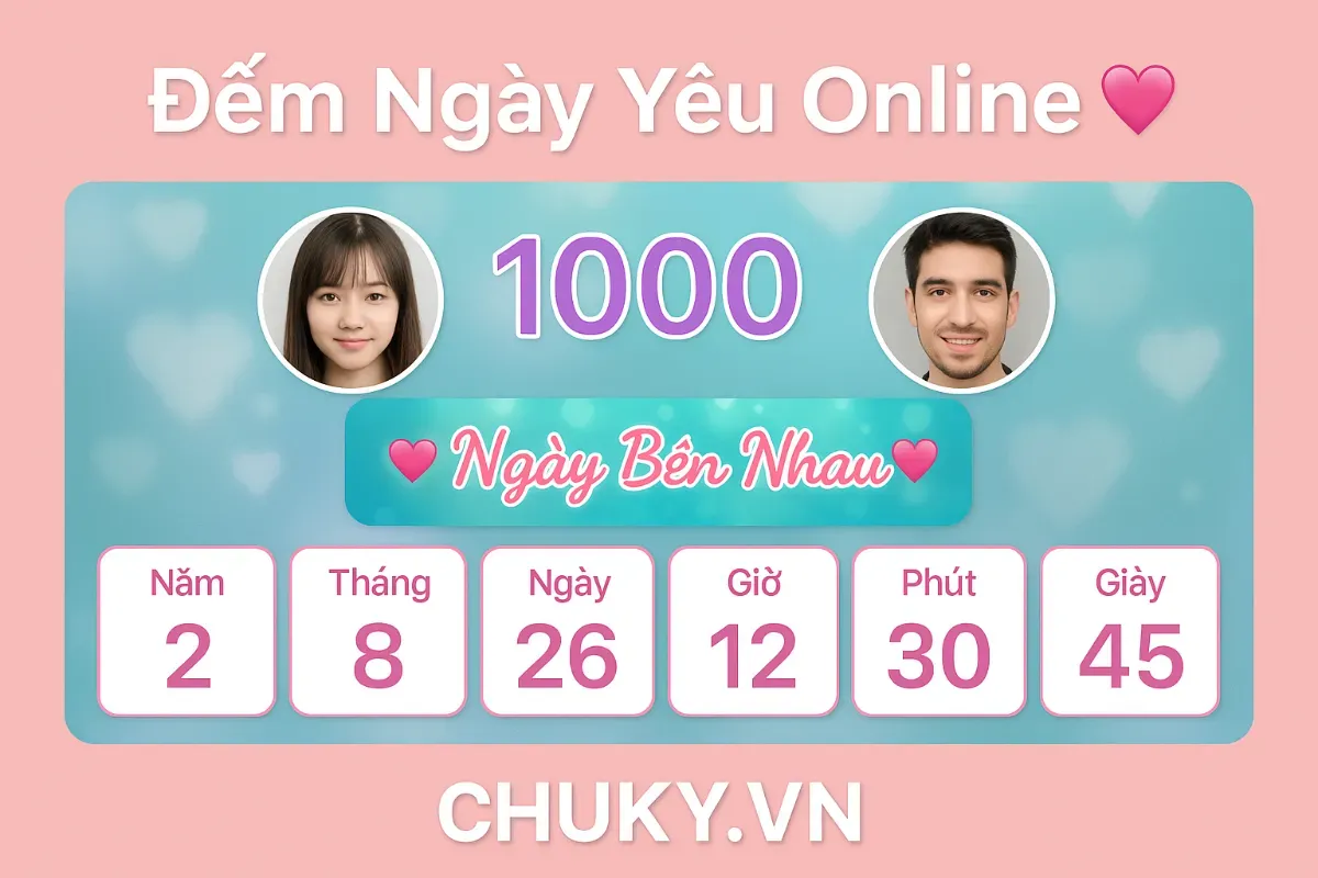 Ứng dụng đếm ngày yêu online hiển thị số ngày hai người đã bên nhau