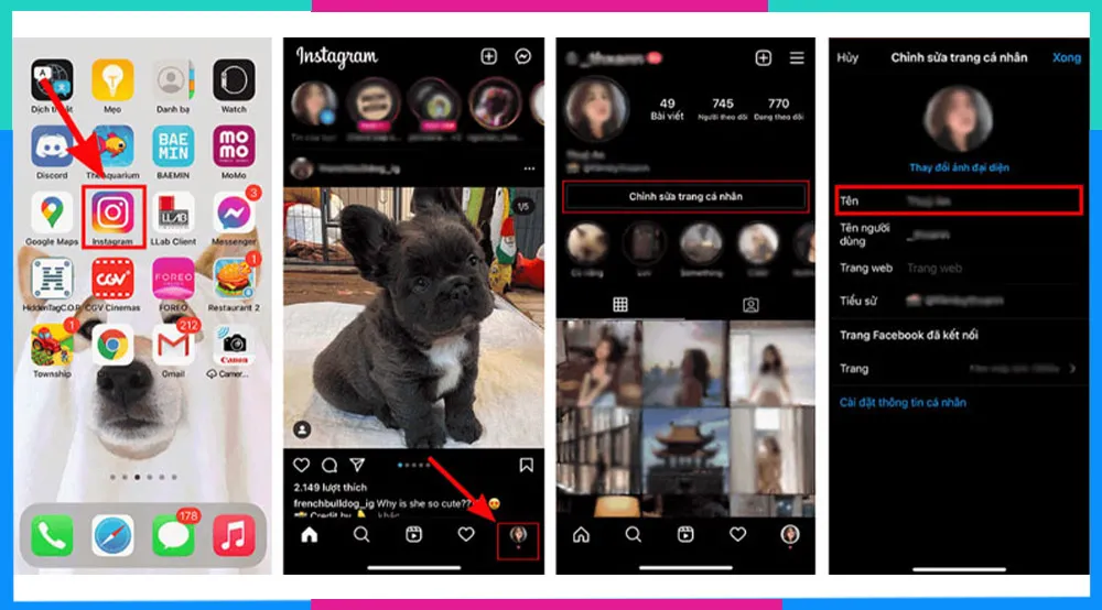 Bước 2: Thay đổi tên hiển thị trên Instagram