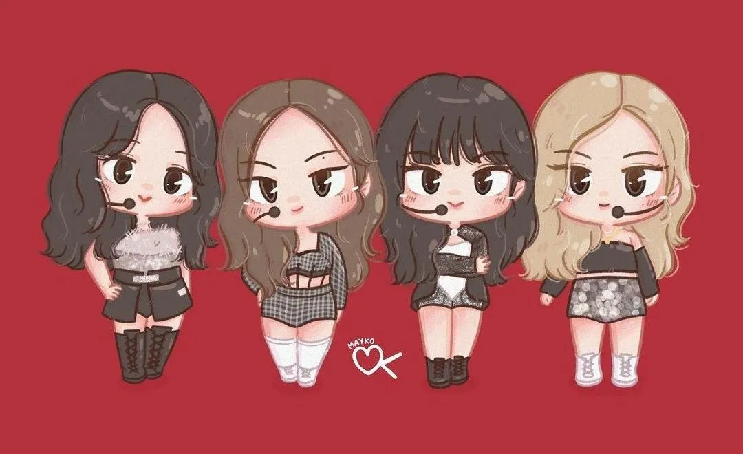 Các thành viên Blackpink chibi tạo dáng đáng yêu