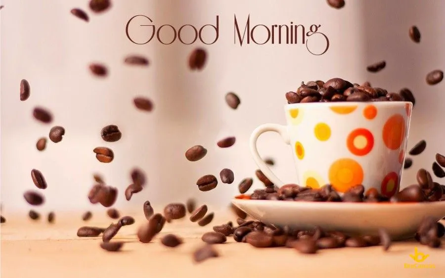 Tách cà phê nóng hổi với thông điệp &quot;Good Morning&quot;, biểu tượng cho sự tỉnh táo và khởi đầu ngày mới.