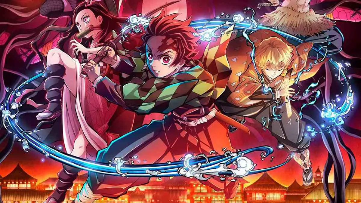 Ảnh anime 4K cảnh một con phố nhộn nhịp dưới ánh đèn đêm