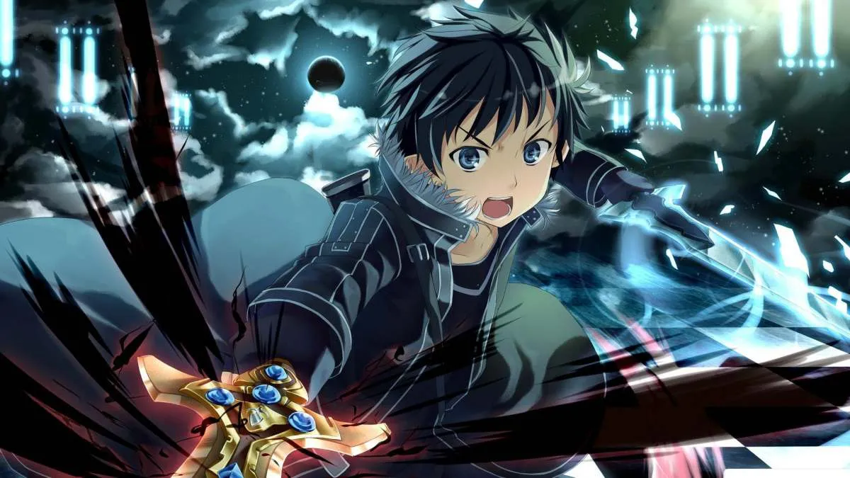 Ảnh anime 4K nhân vật nam mạnh mẽ với hiệu ứng ánh sáng rực rỡ