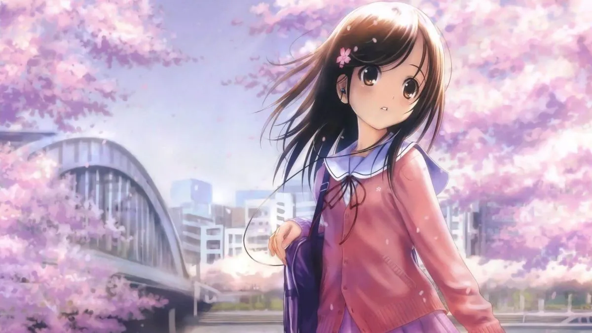 Ảnh anime 4K full màn hình cảnh con đường vắng vẻ với hàng cây hai bên
