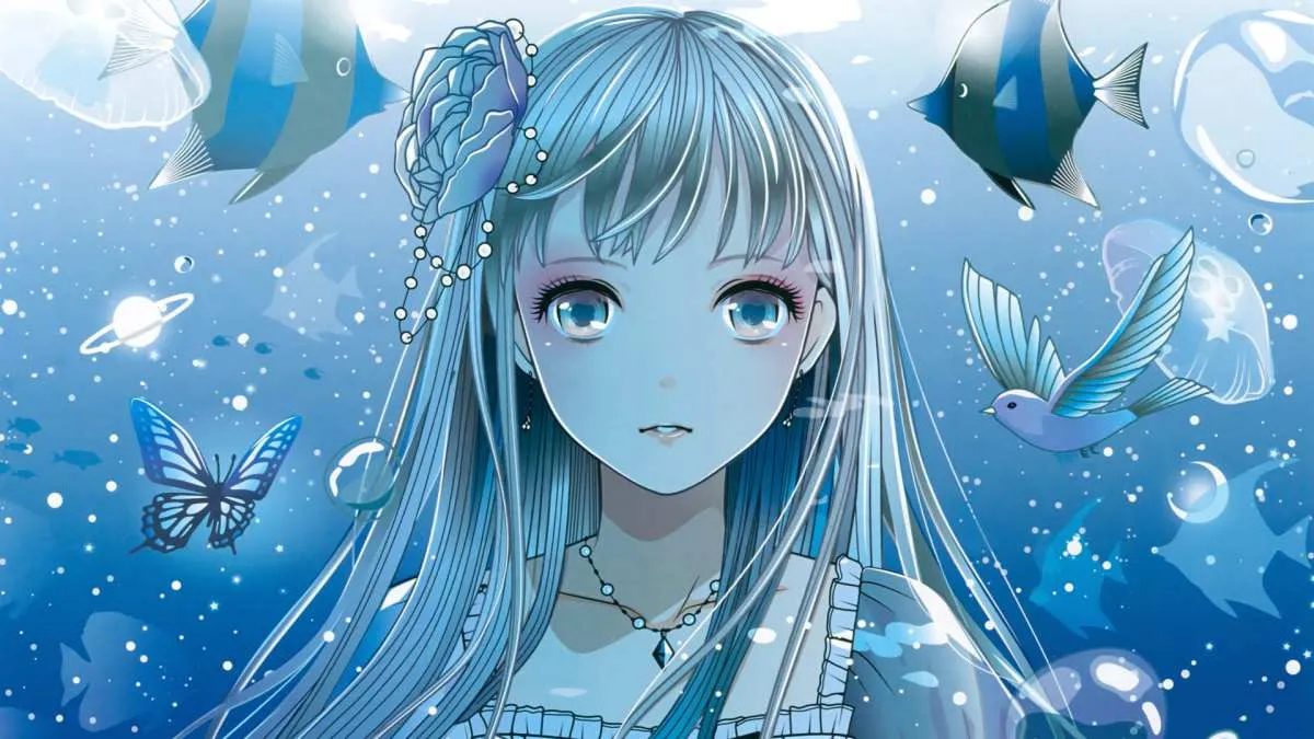 Hình nền anime 4K đẹp cô gái và đàn chim trên đồng cỏ