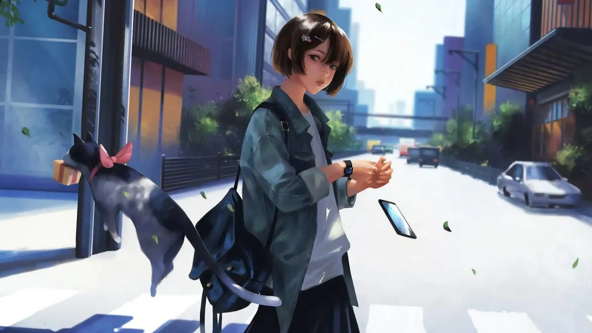 Hình nền anime 4K PC cảnh hoàng hôn trên biển với những đám mây hồng