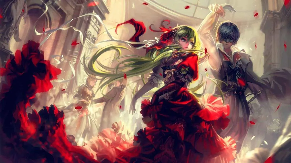 Ảnh anime 4K PC phong cảnh hồ nước trong xanh với núi non hùng vĩ