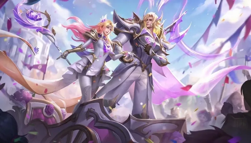 Ảnh anime cặp đôi Liên Quân Mobile Valhein và Violet trong lễ hội