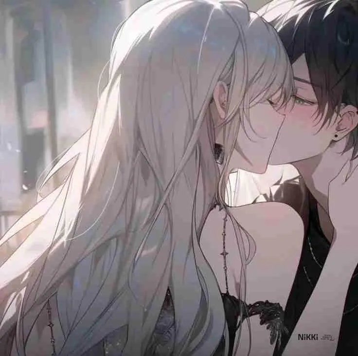 Cặp đôi anime hôn nhau dưới ánh đèn đêm