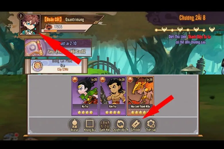 Hình ảnh minh họa bước 1: Truy cập game và chọn Avatar nhân vật để nhập giftcode Tây Du Phục Ma