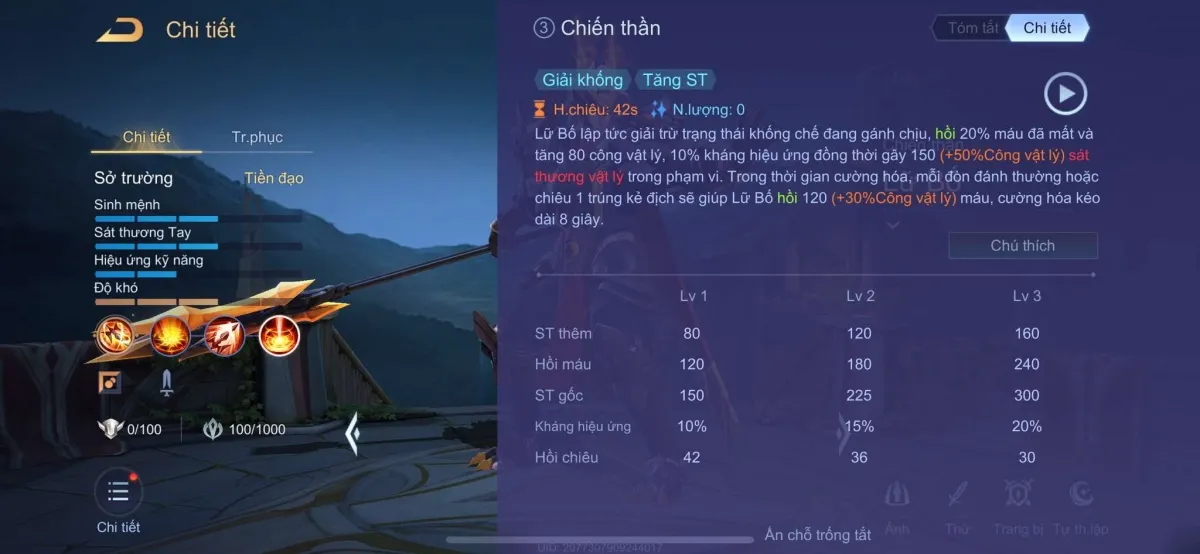 Chiêu cuối Chiến Thần của Lữ Bố bùng nổ sát thương và khả năng hồi phục mạnh mẽ