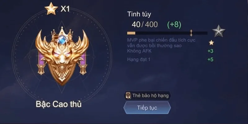Bảng phân loại rank sau reset Liên Quân Mobile