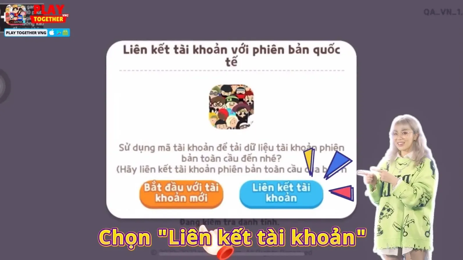 Thông báo yêu cầu liên kết tài khoản trong ứng dụng Play Together phiên bản VNG
