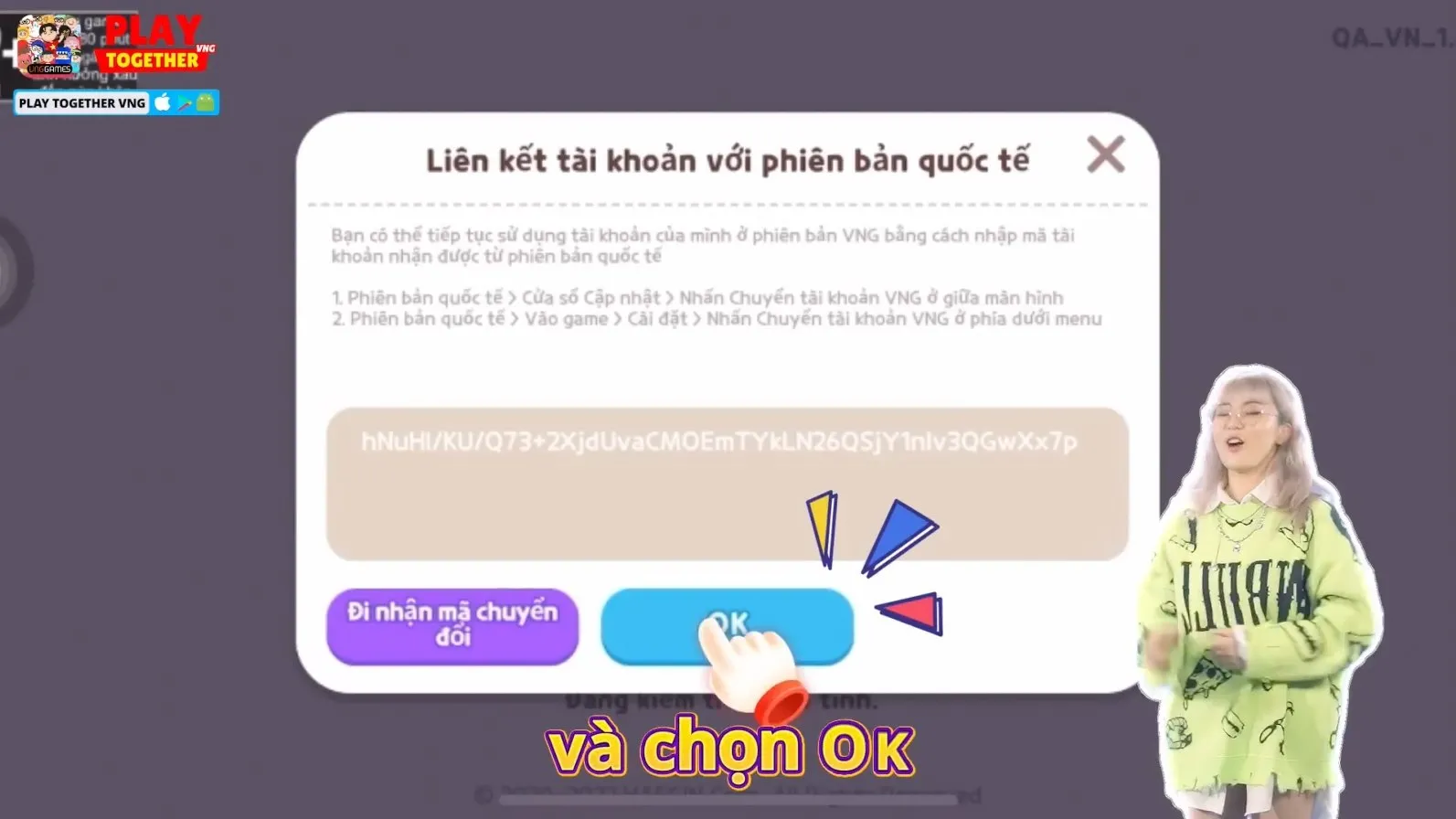 Khung nhập mã chuyển đổi để hoàn tất quá trình liên kết tài khoản Play Together