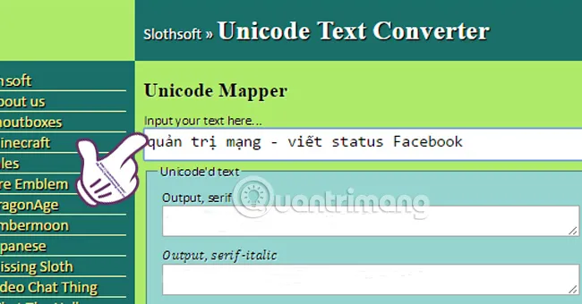 Chèn văn bản vào Slothsoft để tạo chữ độc đáo
