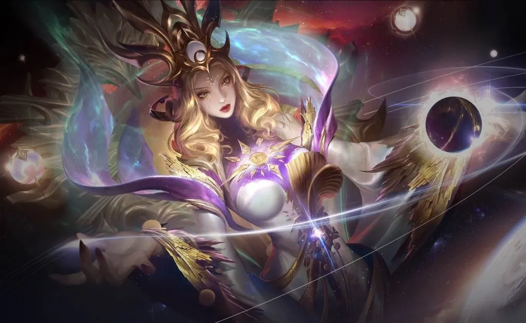 Ilumia Khải Huyền Thiên Hậu lộng lẫy với giáp hoàng gia và vương miện ánh sáng