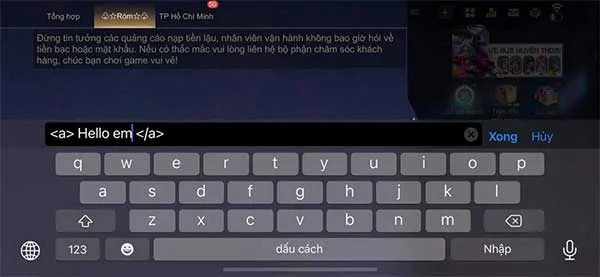 Hướng dẫn cách viết tin nhắn màu xanh trong chat Liên Quân Mobile