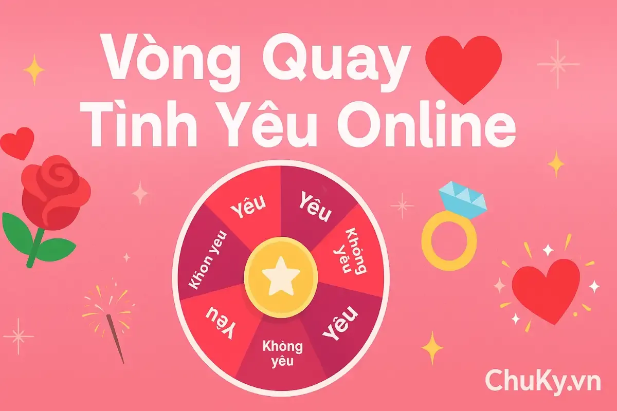 Hình ảnh vòng quay tình yêu online với biểu tượng trái tim và lời nhắn gửi yêu thương